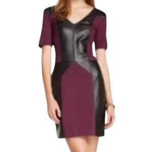 Rebecca Minkoff Plum Purple V-Neck Black Lambskin Leather Panel Mini Dress Sz 0